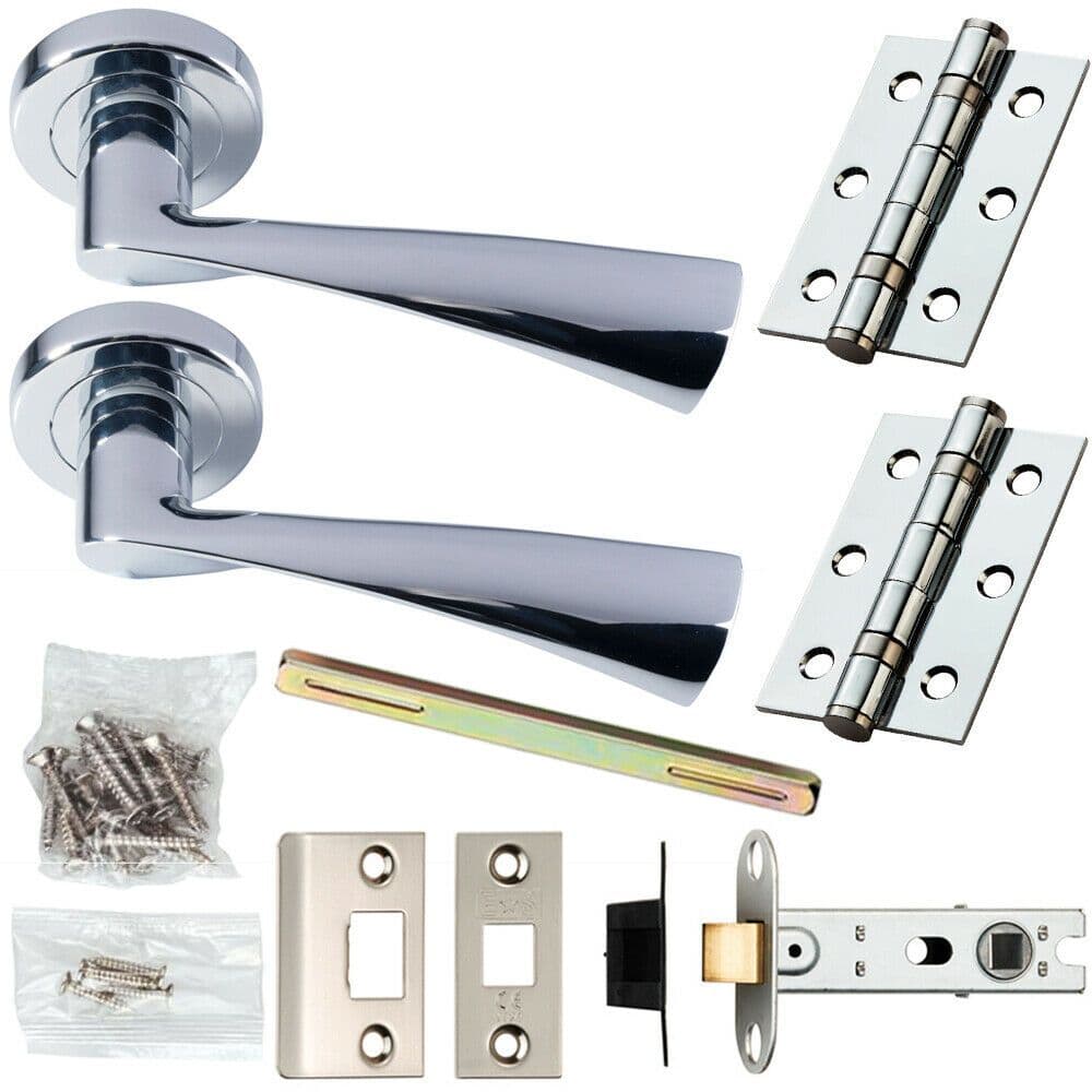 Door Handle & Latch Pack Chrome Modern Curved Twisted Bar Screwless Round