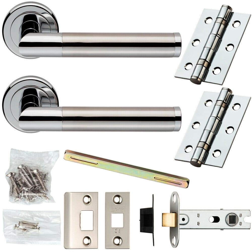 Door Handle & Latch Pack Chrome & Satin Nickel Straight Screwless Round