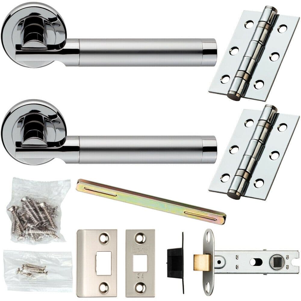 Door Handle & Latch Pack Chrome & Satin Nickel Modern Screwless Round