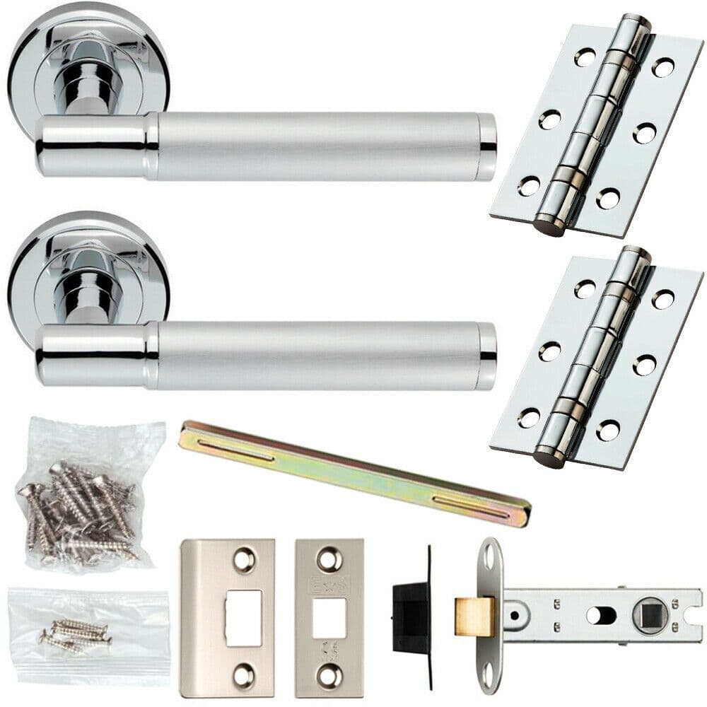 Door Handle & Latch Pack Chrome & Satin Nickel T Bar on Screwless Round