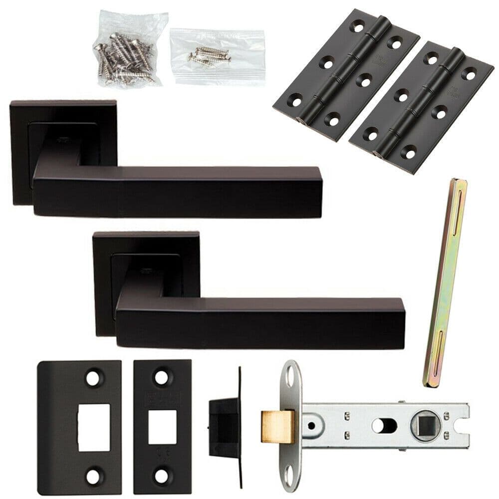 Door Handle & Latch Pack Matt Cube Straight Lever Screwless Square Rose