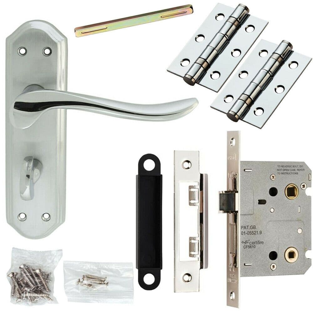 Door Handle & Bathroom Lock Pack Chrome Sculpted Victorian Thumb Turn Backplate