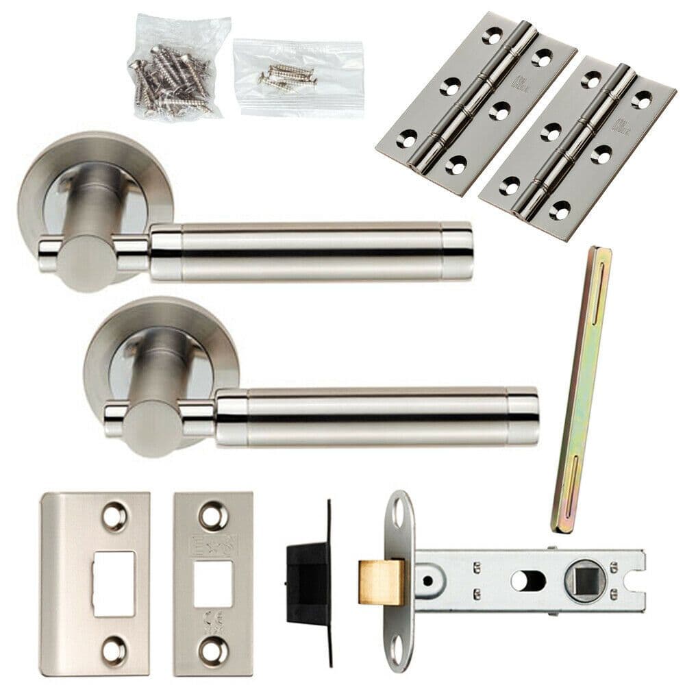 Door Handle & Latch Pack Polished & Satin Steel Mounted Bar Screwless Rose