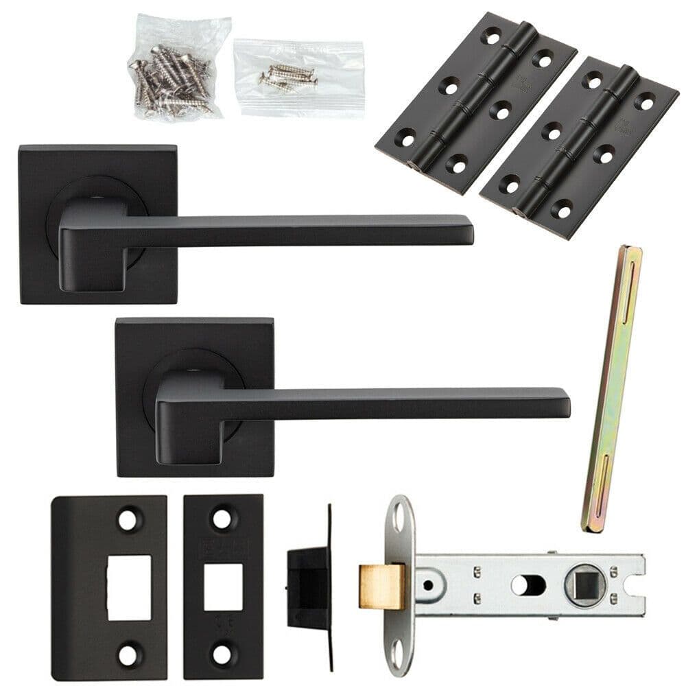 Door Handle & Latch Pack Matt Straight Flat lever Screwless Square Rose
