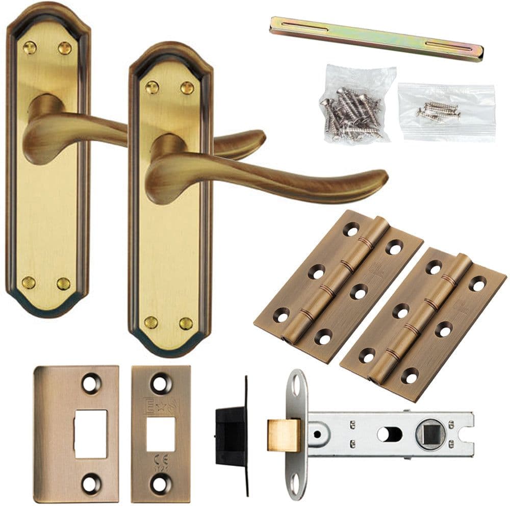 Door Handle & Latch Pack Bronze Traditional Curved Lever Sculpted Backplate