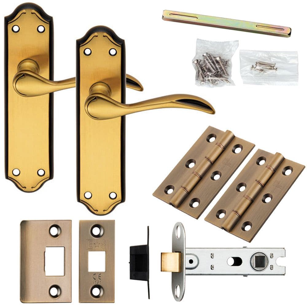Door Handle & Latch Pack Florentine Curved Lever Traditional Backplate