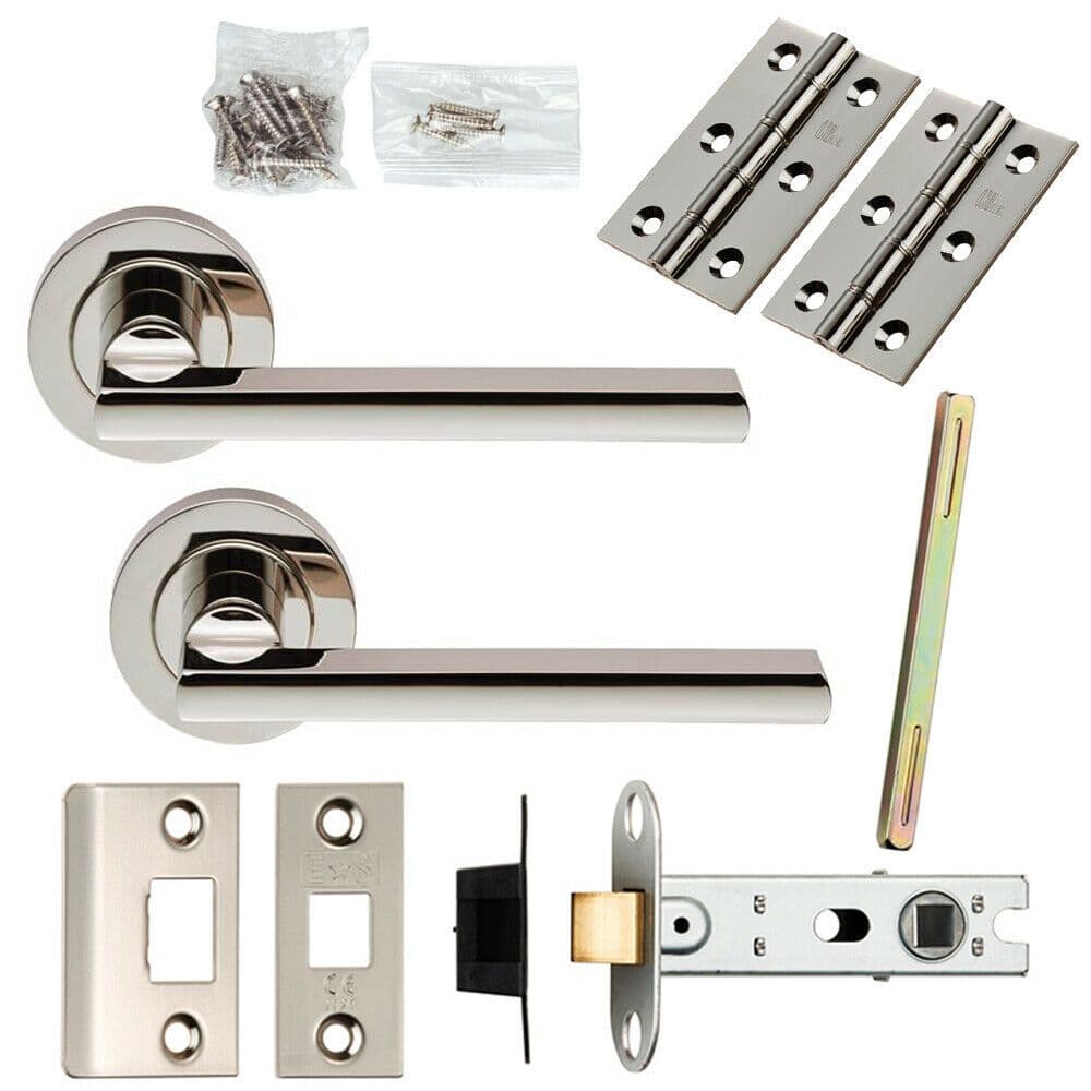 Door Handle & Latch Pack Polished Nickel Plinth Mounted Lever Screwless