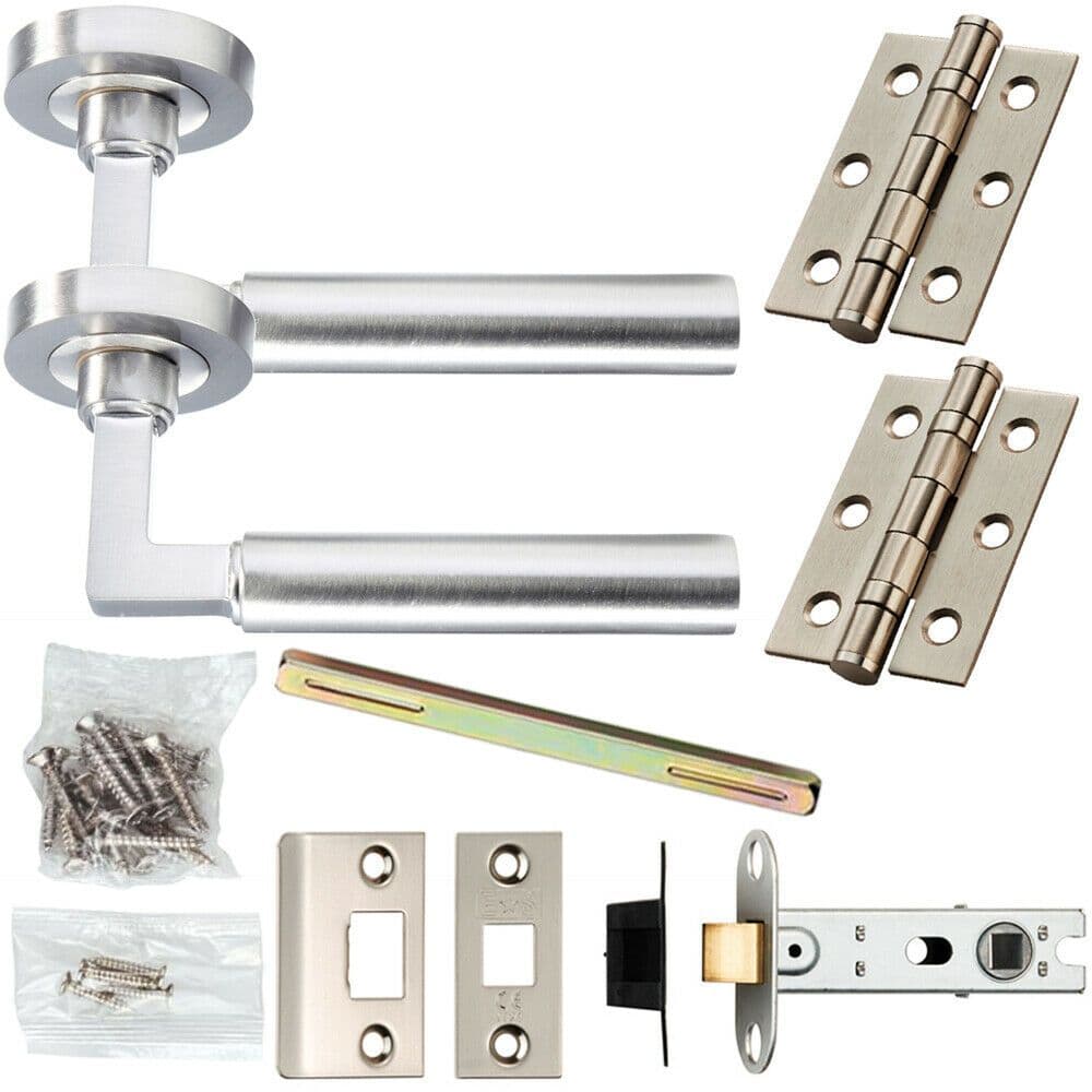 Door Handle & Latch Pack Satin Nickel Square & Straight Screwless Round