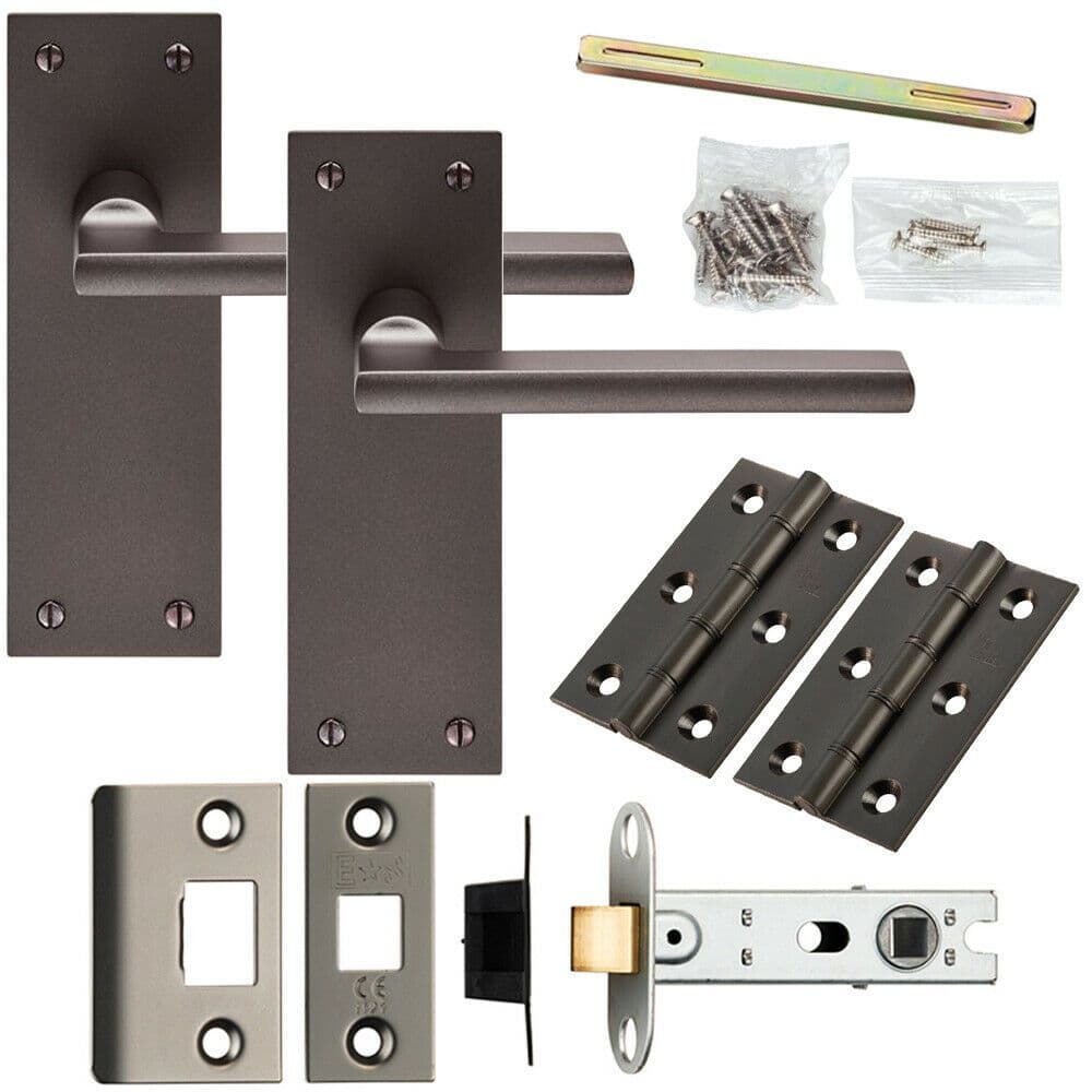 Door Handle & Latch Pack Matt Straight Flat Lever Slim Latch Backplate