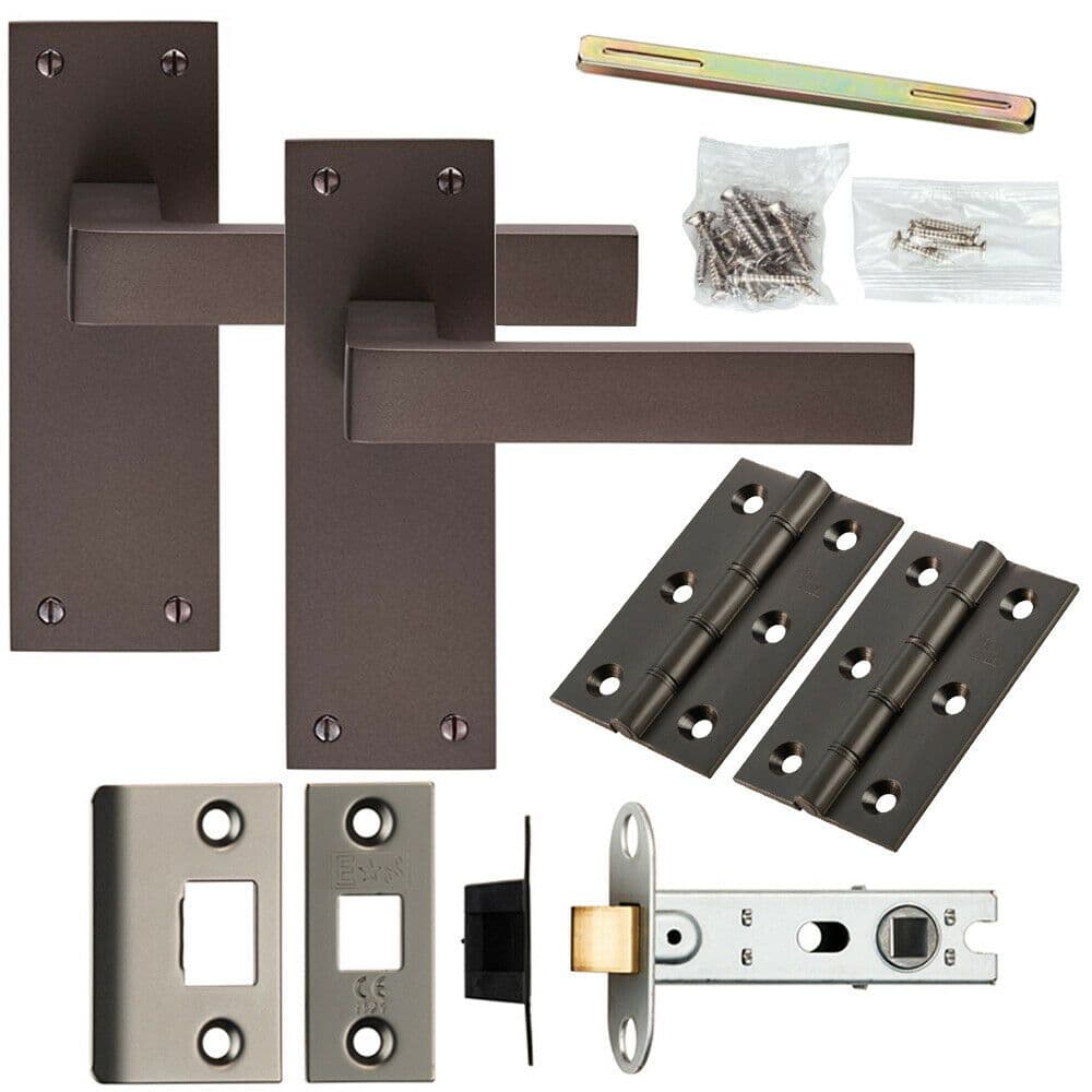 Door Handle & Latch Pack Matt Modern Square Lever Slim Latch Backplate