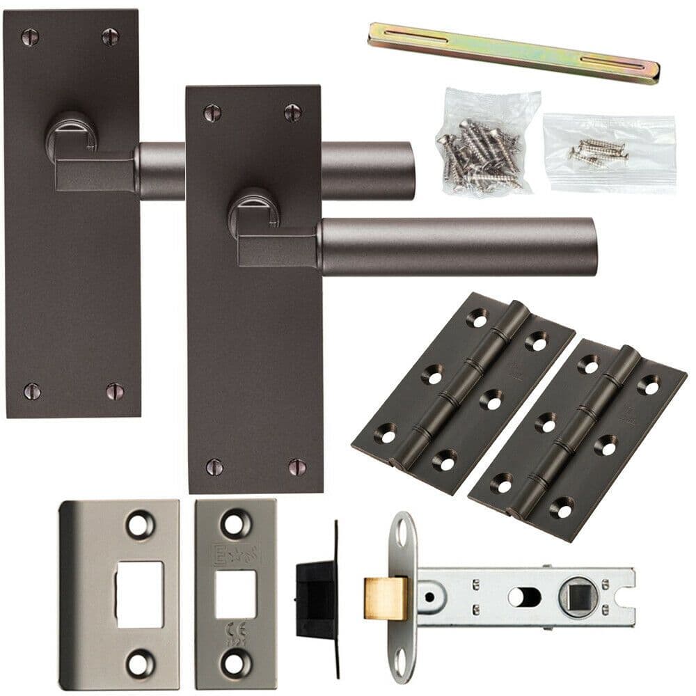 Door Handle & Latch Pack Matt Straight Round Lever Slim Backplate