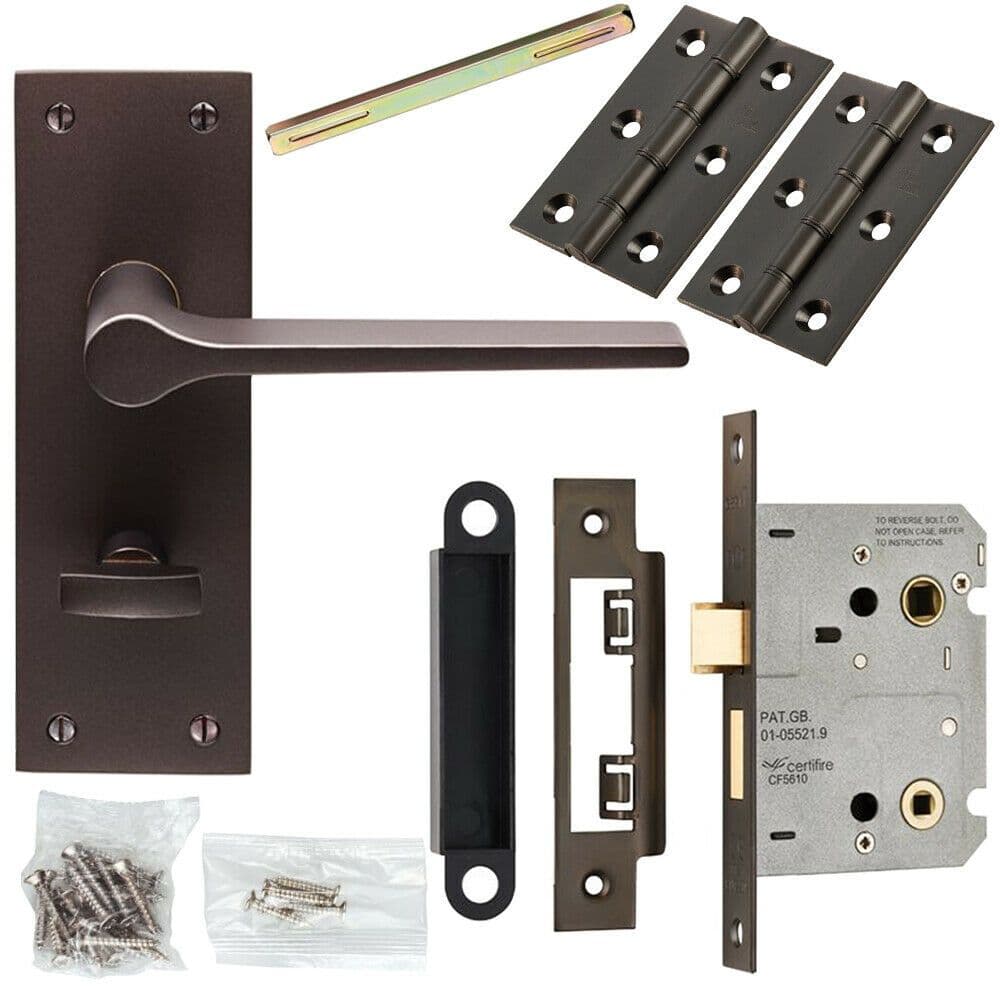 Door Handle & Bathroom Lock Pack Matt Straight Bar Thumb Turn Backplate
