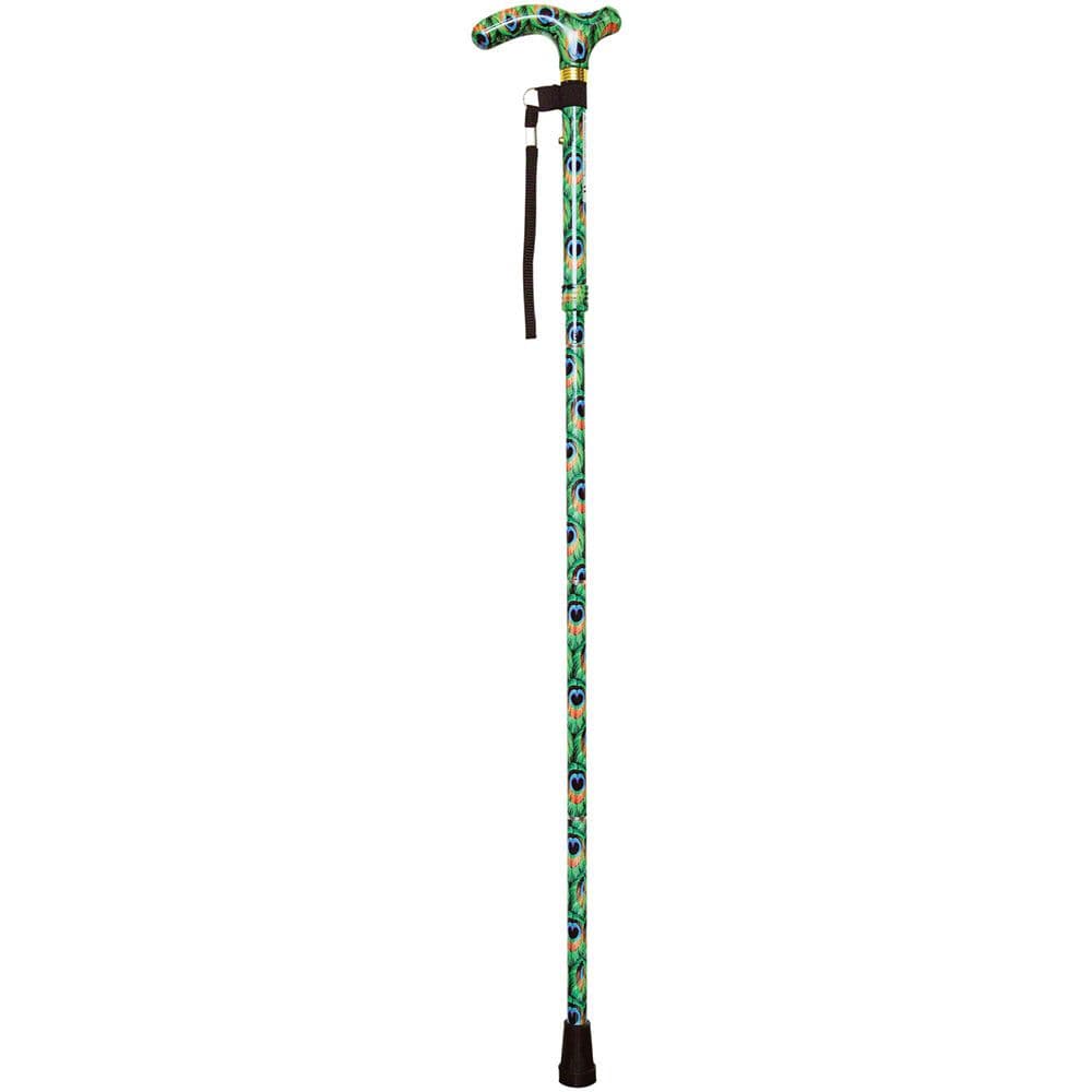 Deluxe Ambidextrous Foldable Walking Cane - 5 Height Settings - Peacock Design