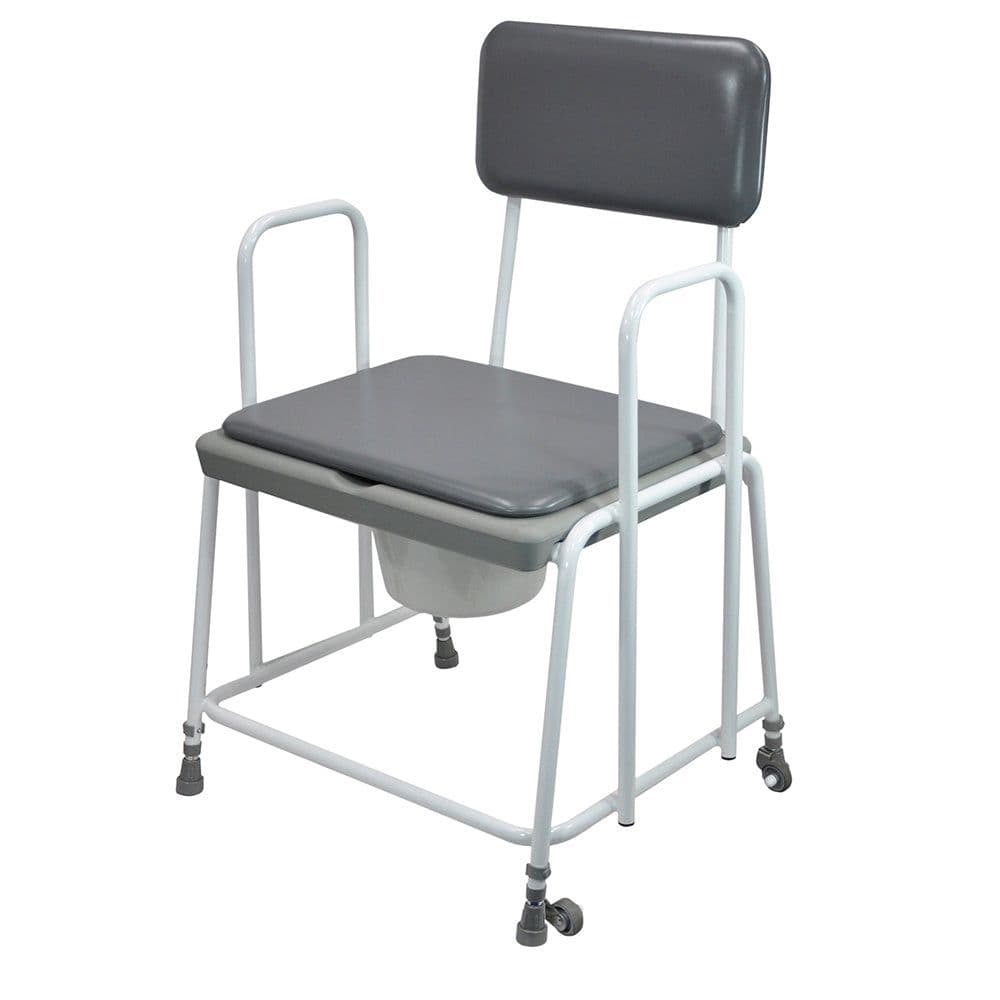 Height Adjustable Bariatric Commode Chair 7.5 Litre Pail Lid Vinyl Seat