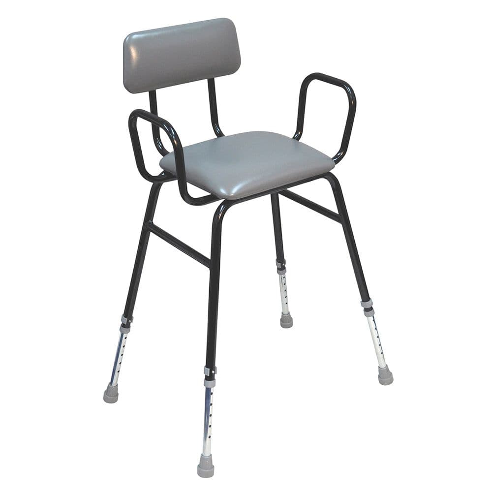 Adjustable Height Perching Stool Arms Backrest Tubular Steel Frame