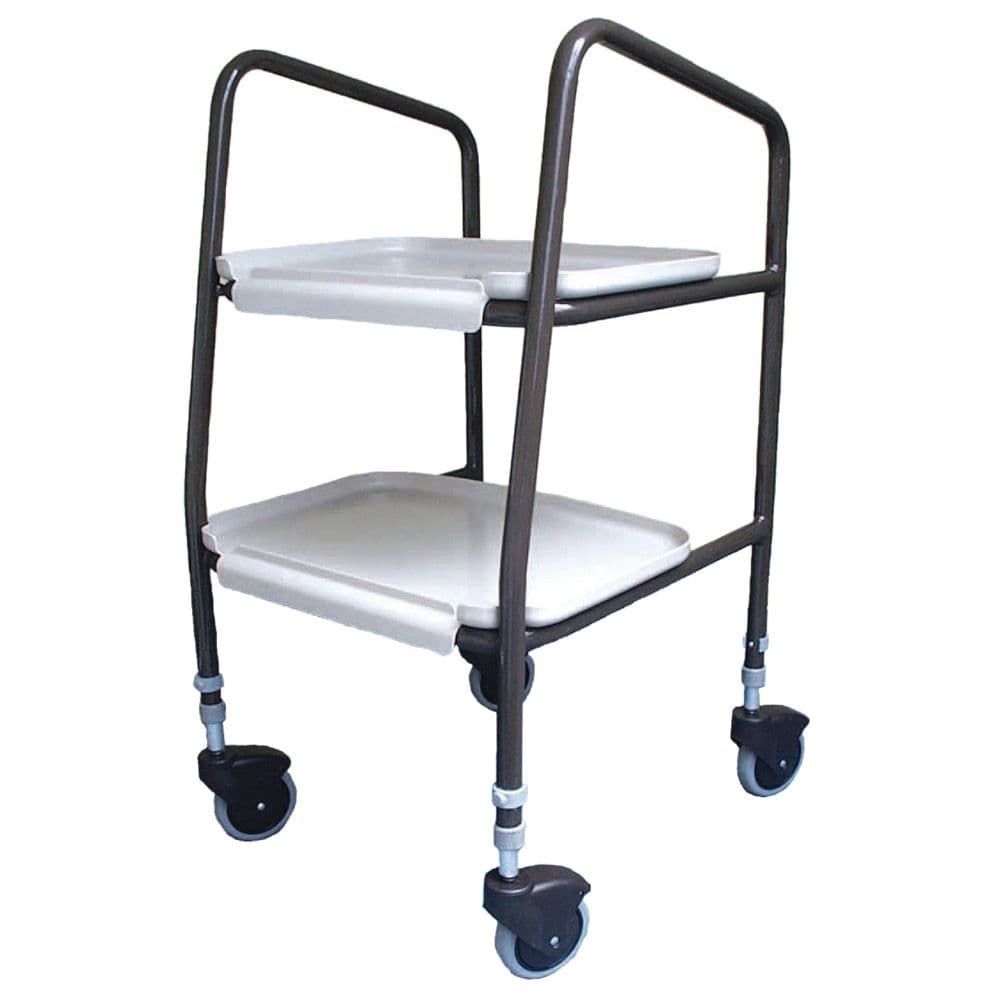 Height Adjustable Meal Trolley Clip on Trays Large 100mm Castors 790 930mm