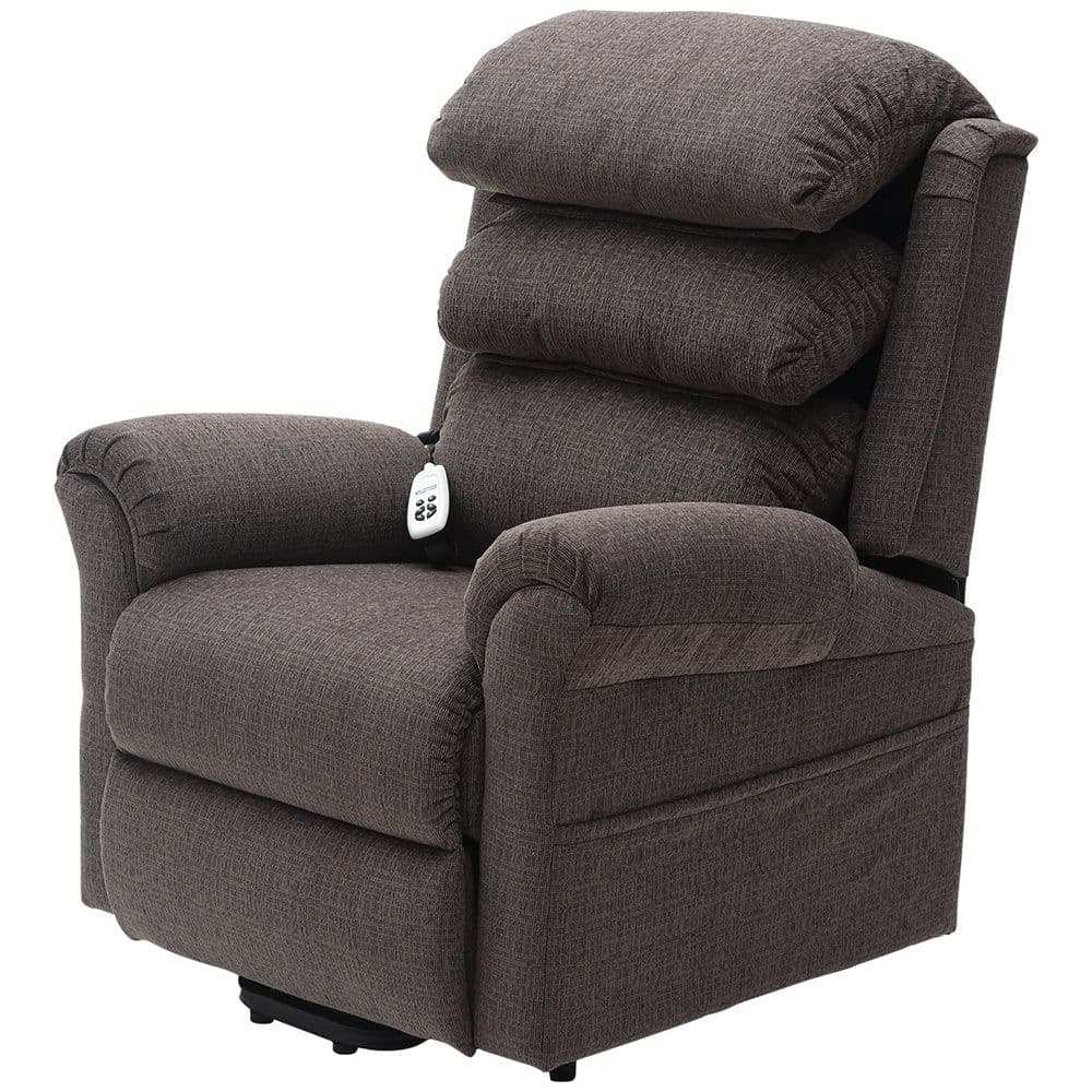 Dual Motor Rise Recline Armchair Waterfall Pillow Mink Chenille Fabric