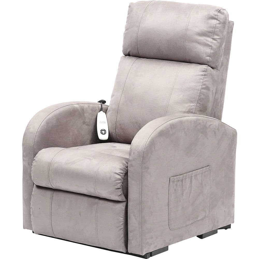 Single Motor Rise Recline Lounge Chair Dove Coloured Suedette Material