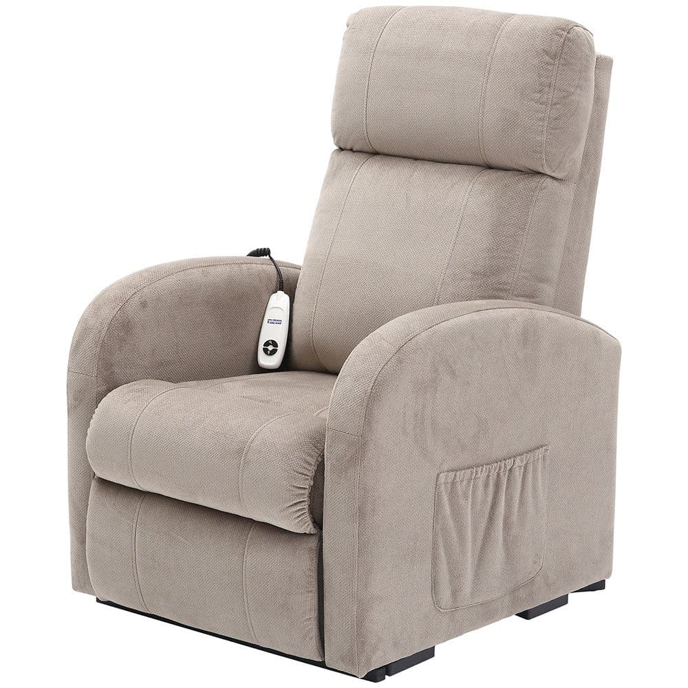 Single Motor Rise Recline Lounge Chair Pebble Coloured Micro Fibre Material