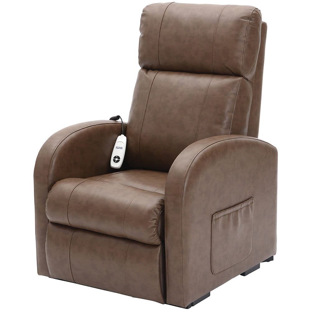 Single Motor Rise Recline Lounge Chair Nutmeg PU Leather Material