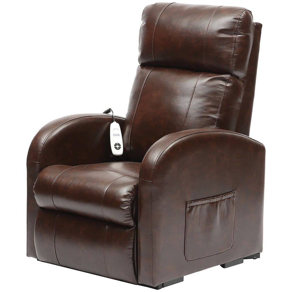 Single Motor Rise Recline Lounge Chair Chestnut PU Leather Material