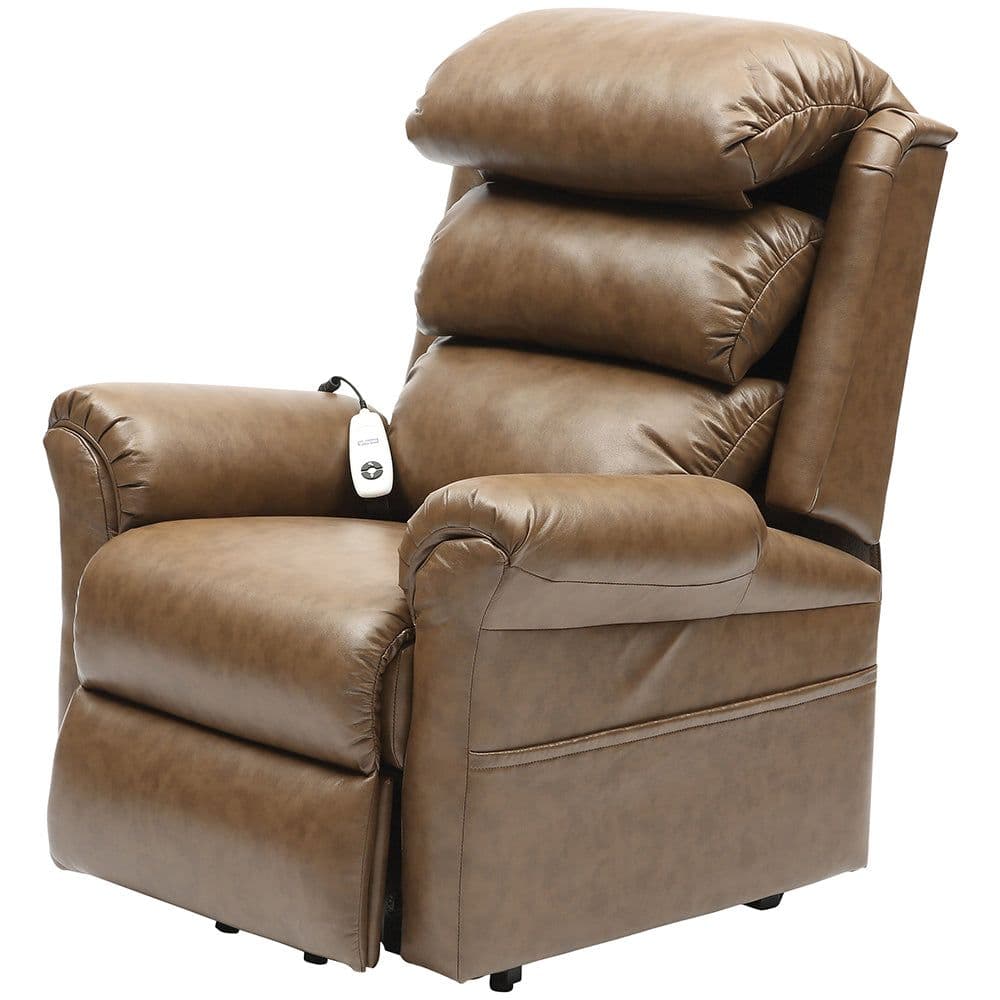 Wall Hugging Rise Recline Lounge Chair Wipe Clean PU Leather Nutmeg