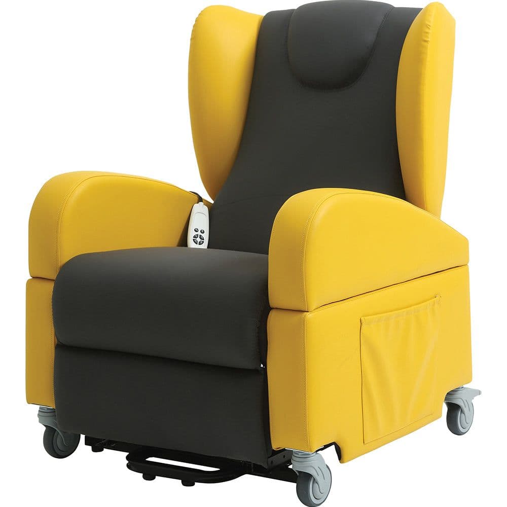 Dual Motor Rise Recline Lounge Chair Wipe Clean PU Fabric Yellow