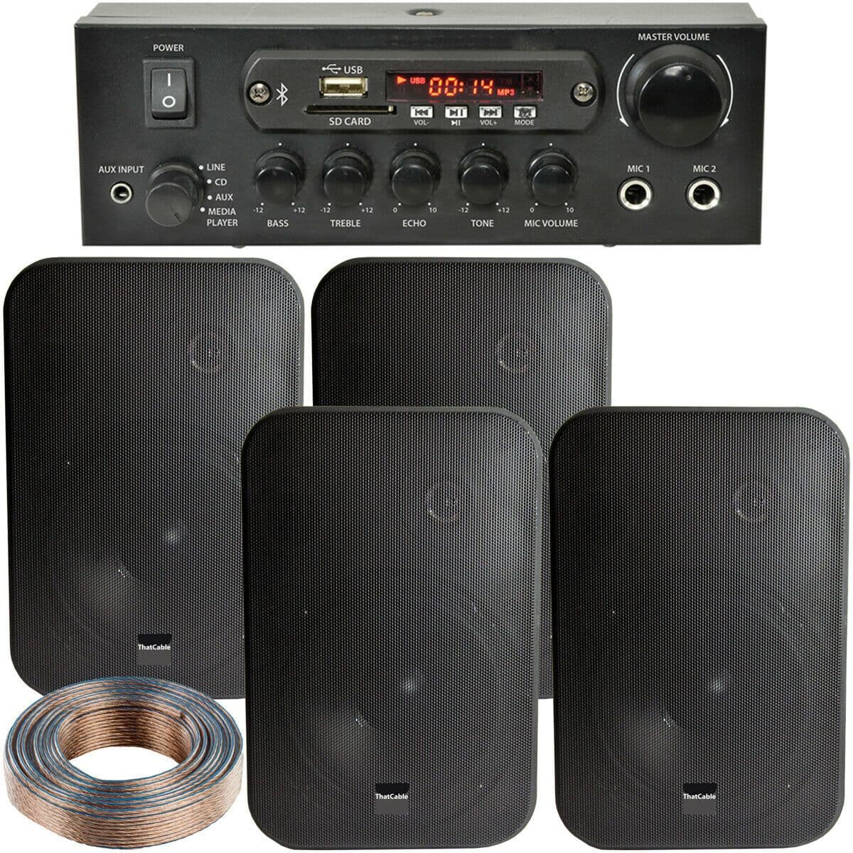 Bluetooth Sound System 4x 200W Wall Speakers 2 Channel Stereo Amplifier