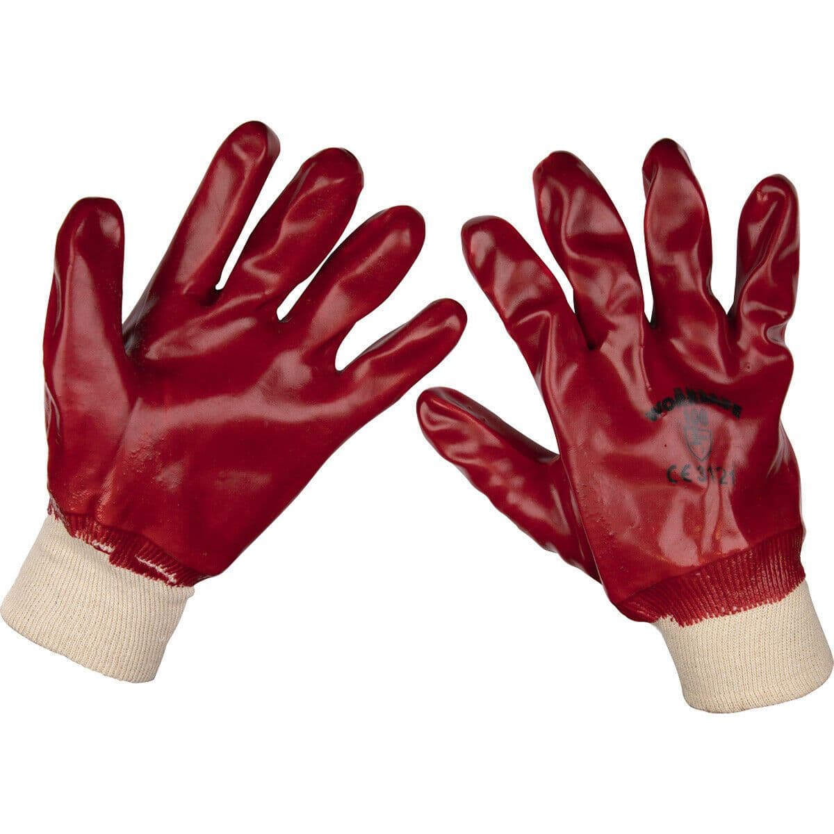PAIR LARGE General Purpose PVC Gloves Knitted Wrists Waterproof Protection