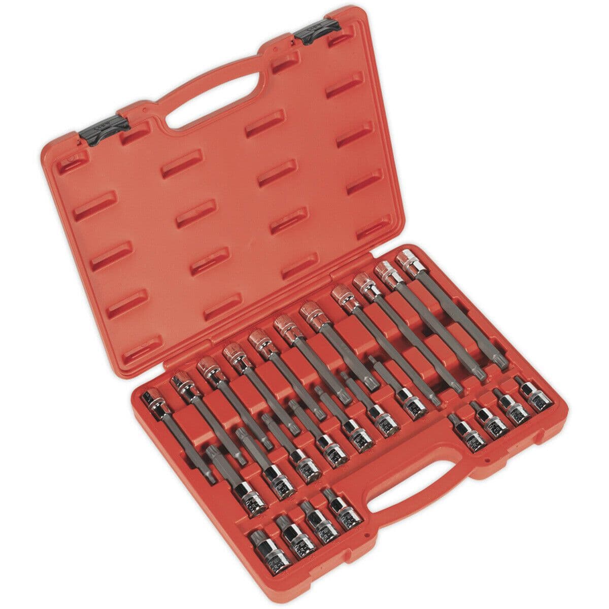 26pc Short & Long Spline Star Socket Bit Set 1 2" Square Drive Mechanics Case
