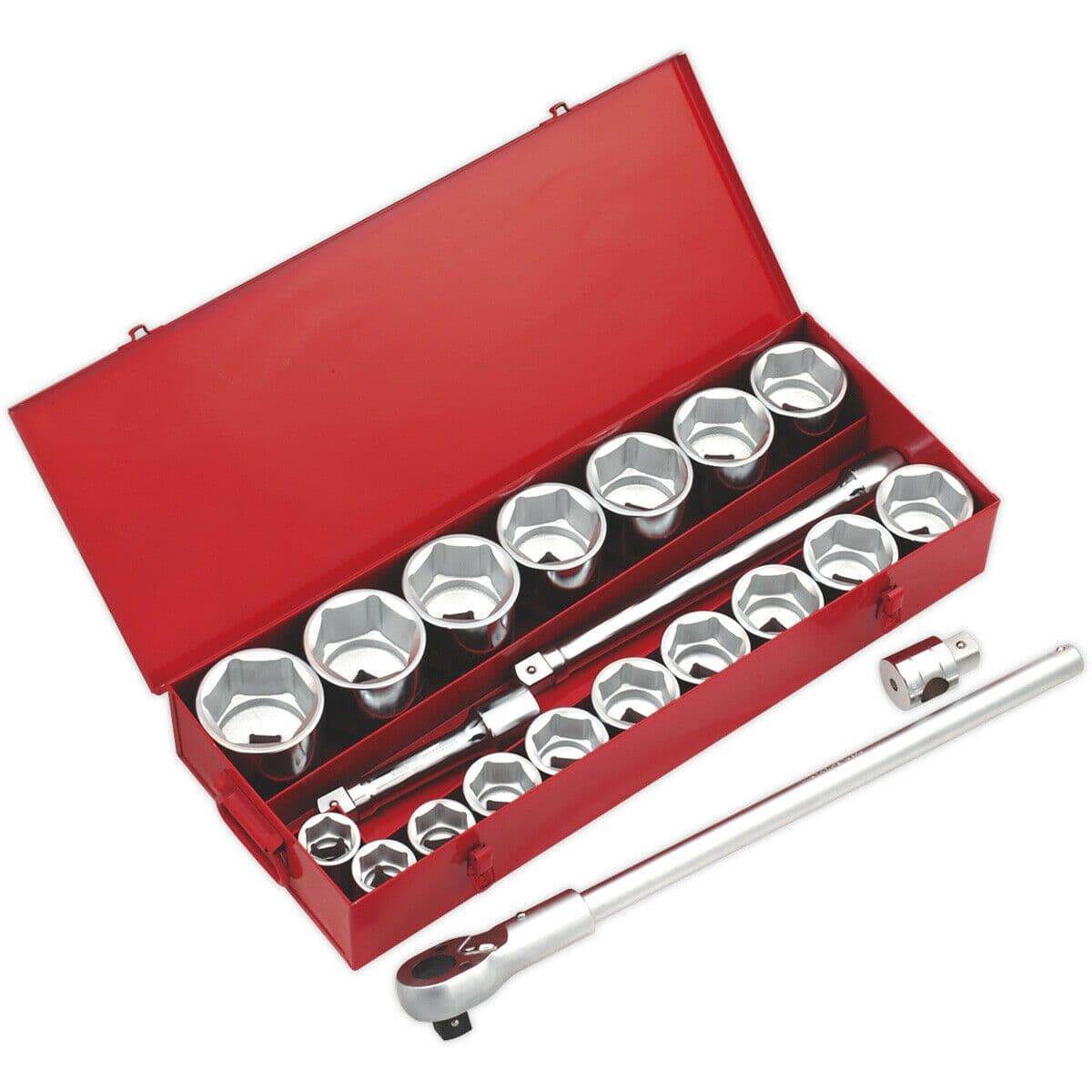 22 PACK Socket Set 1" Metric Square Drive 6 Point Socket & Ratchet Handle