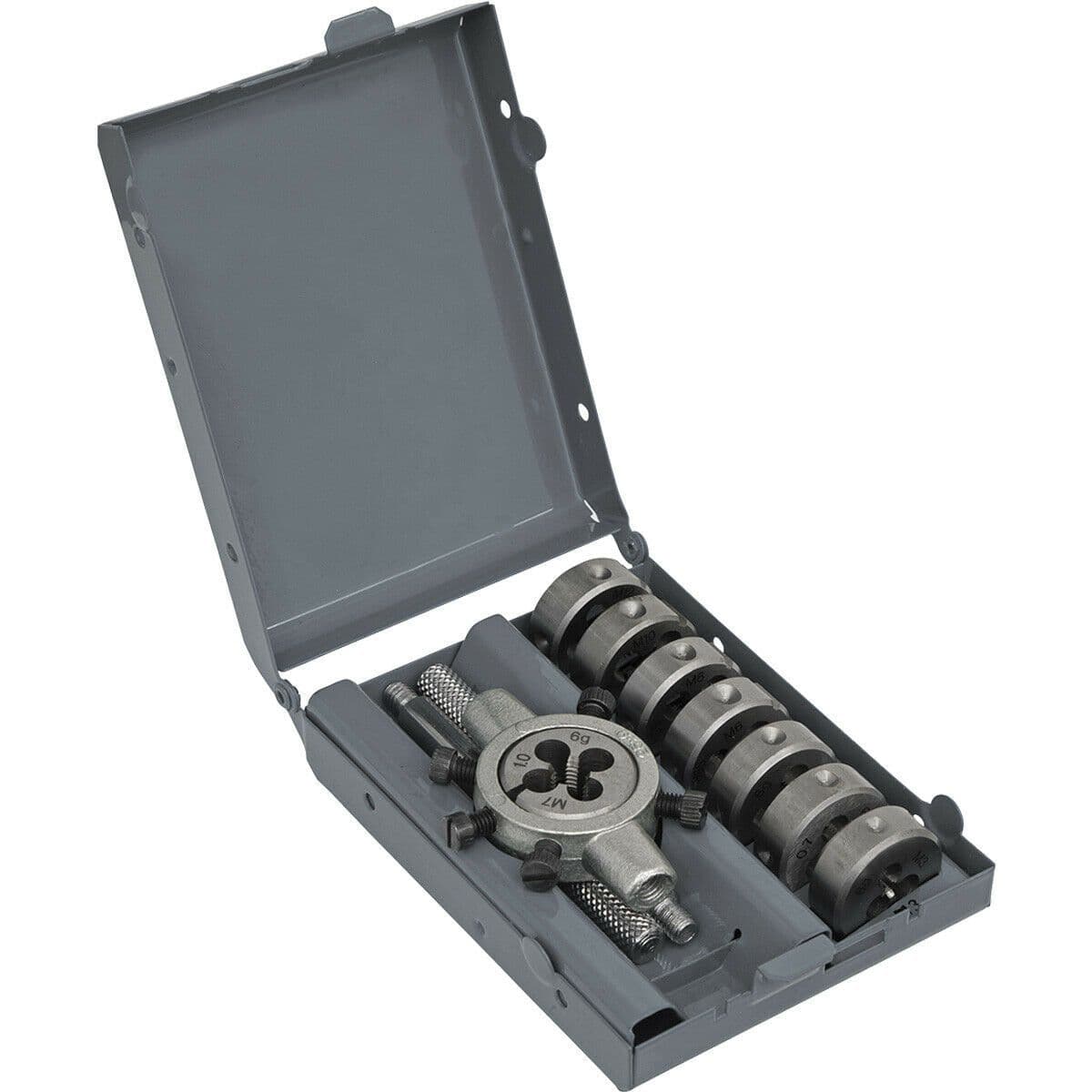 9pc Metric Split Die & Holder Set - M3 to M12 Knurled Manual Bar Threading Tool