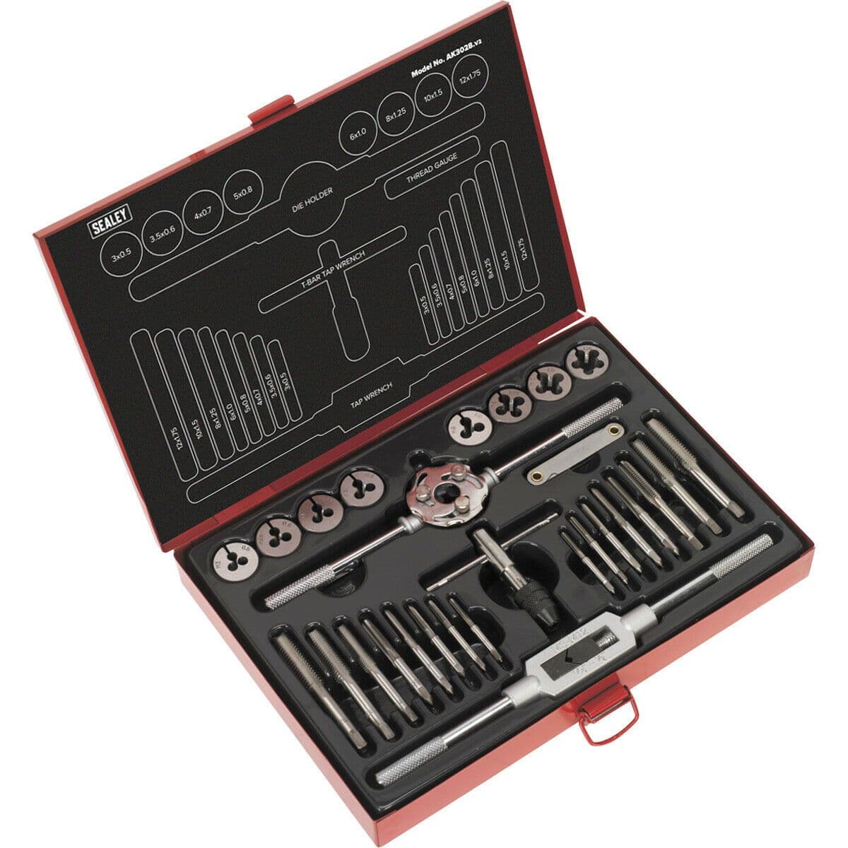 28pc Metric Tap & Split Die Set M3 to M12 Manual Bar & Socket Threading Tool