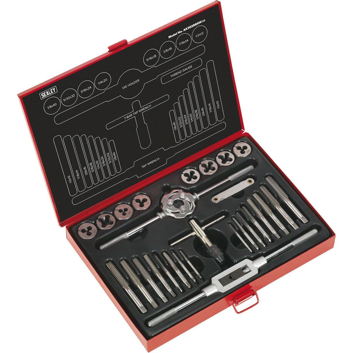 28pc Imperial Tap & Split Die Set 1 8 to 1 2" Manual Bar & Socket Threading