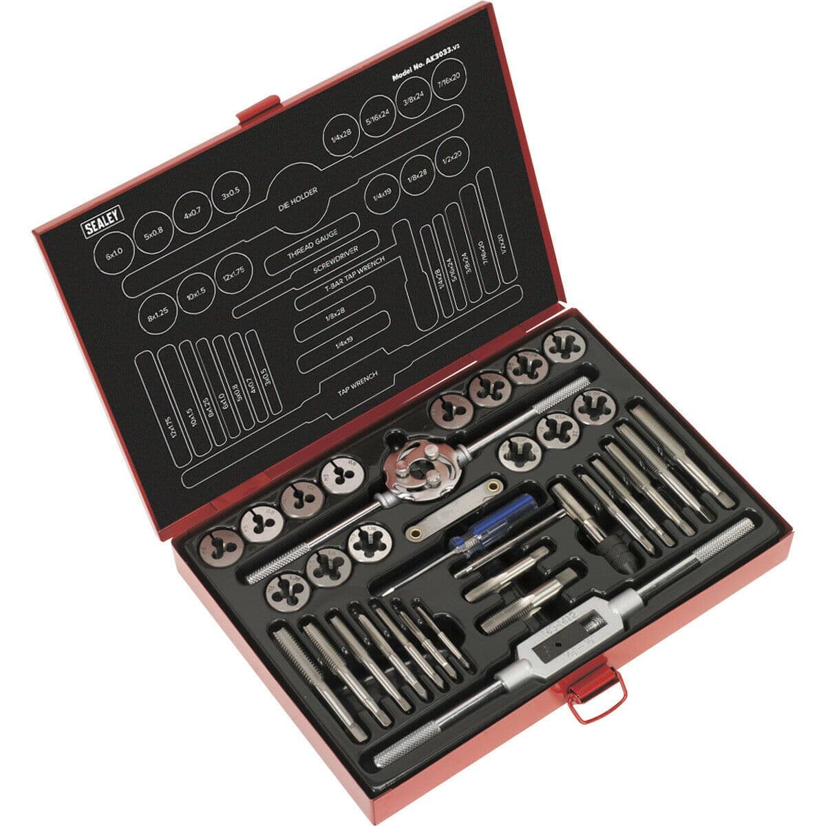 33pc Metric & Imperial Tap & Split Die Set Manual Bar & Socket Threading Tool