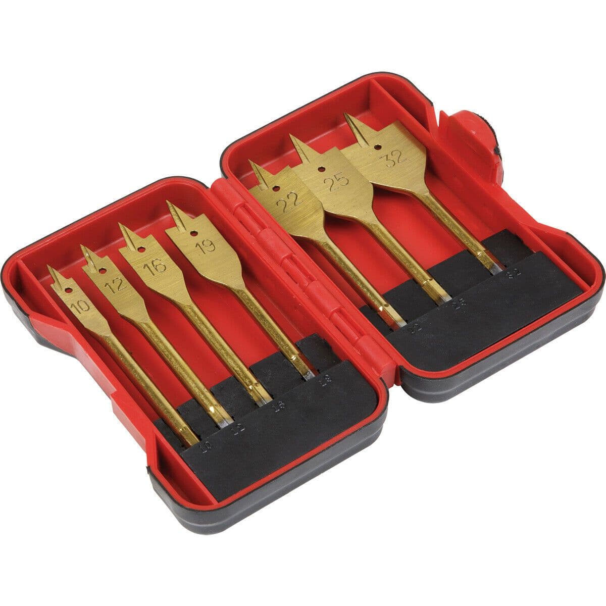 7 Piece Titanium Coated Flat Wood Drill Bit Set 1 4" Hex Shank Storage Box