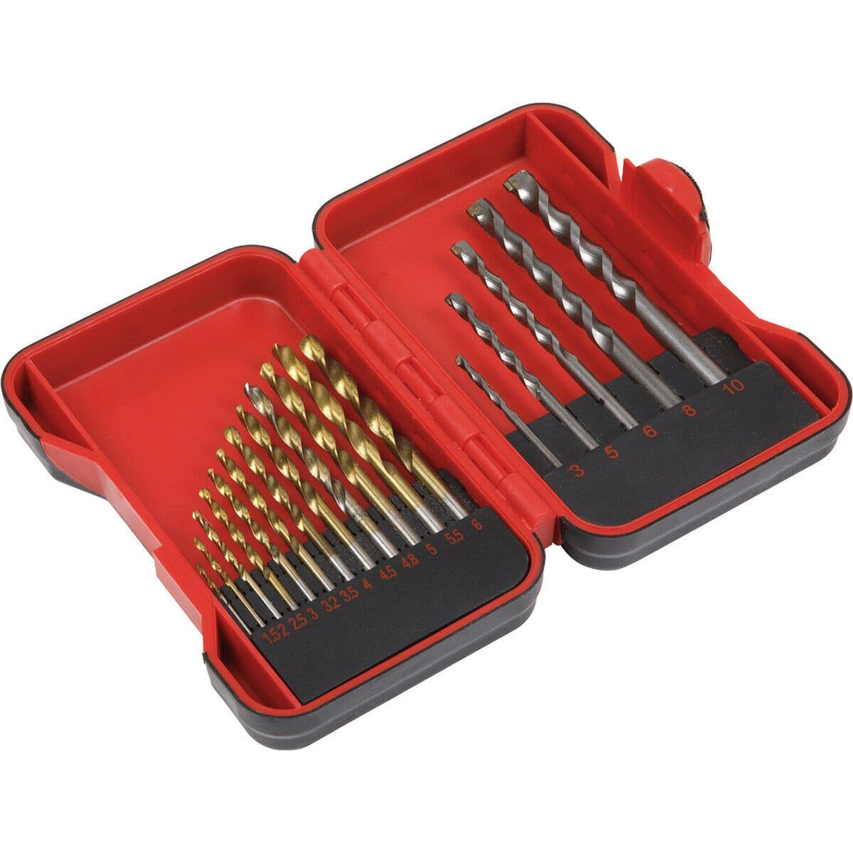 17 Piece Drill Bit Set 12 Titanium Coated HSS & 5 Tungsten Steel Masonry Bits