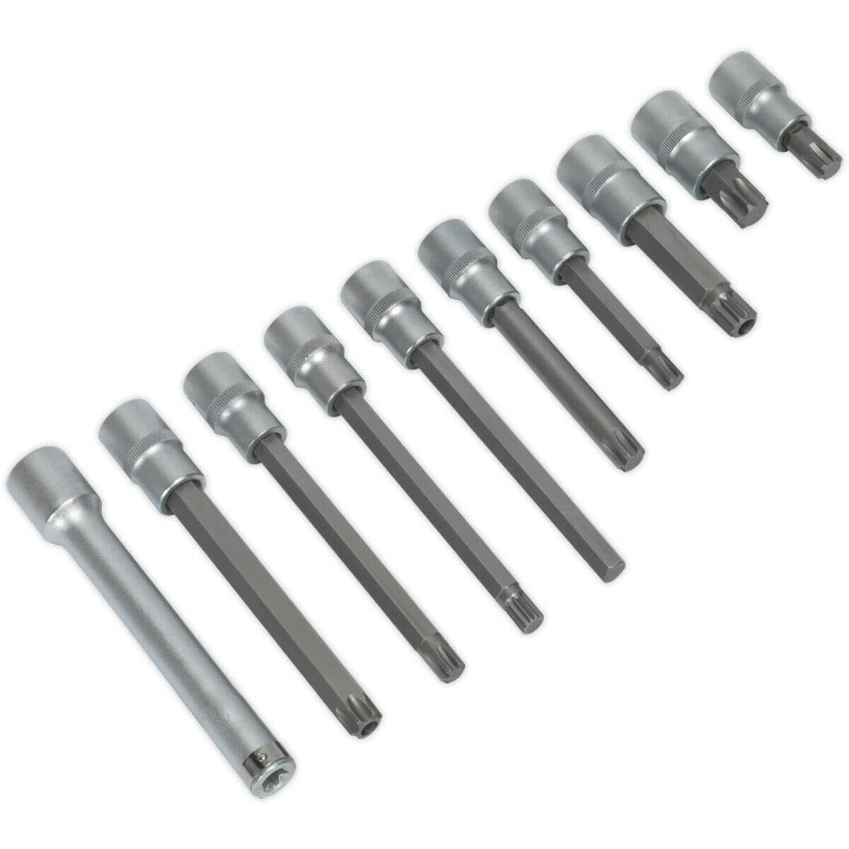 10 Piece Head Bolt Socket Bit Set 1 2" Sq Drive S2 Steel Male Bits Knurled