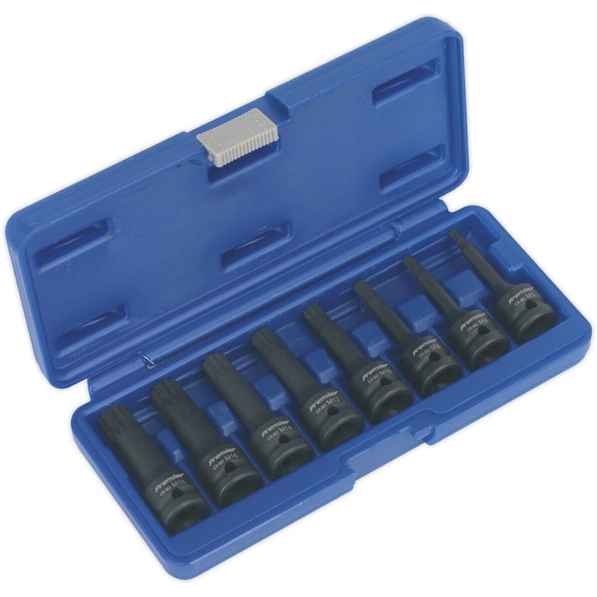 8 Piece Impact Spline Socket Bit Set - 1/2" Square Drive - Chromoly Steel