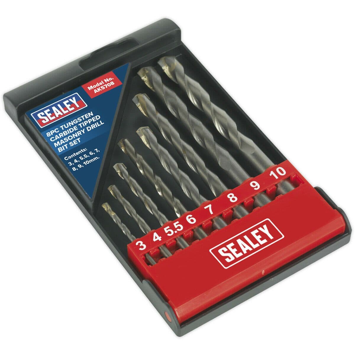8 Piece Tungsten Carbide Tipped Masonry Drill Bit Set 3 to 10mm Flute Shank