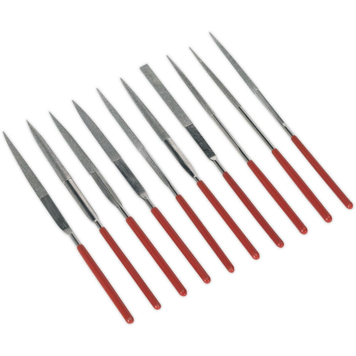10 Piece 140mm Diamond Needle File Set Vinyl Dipped Handles Precision Files