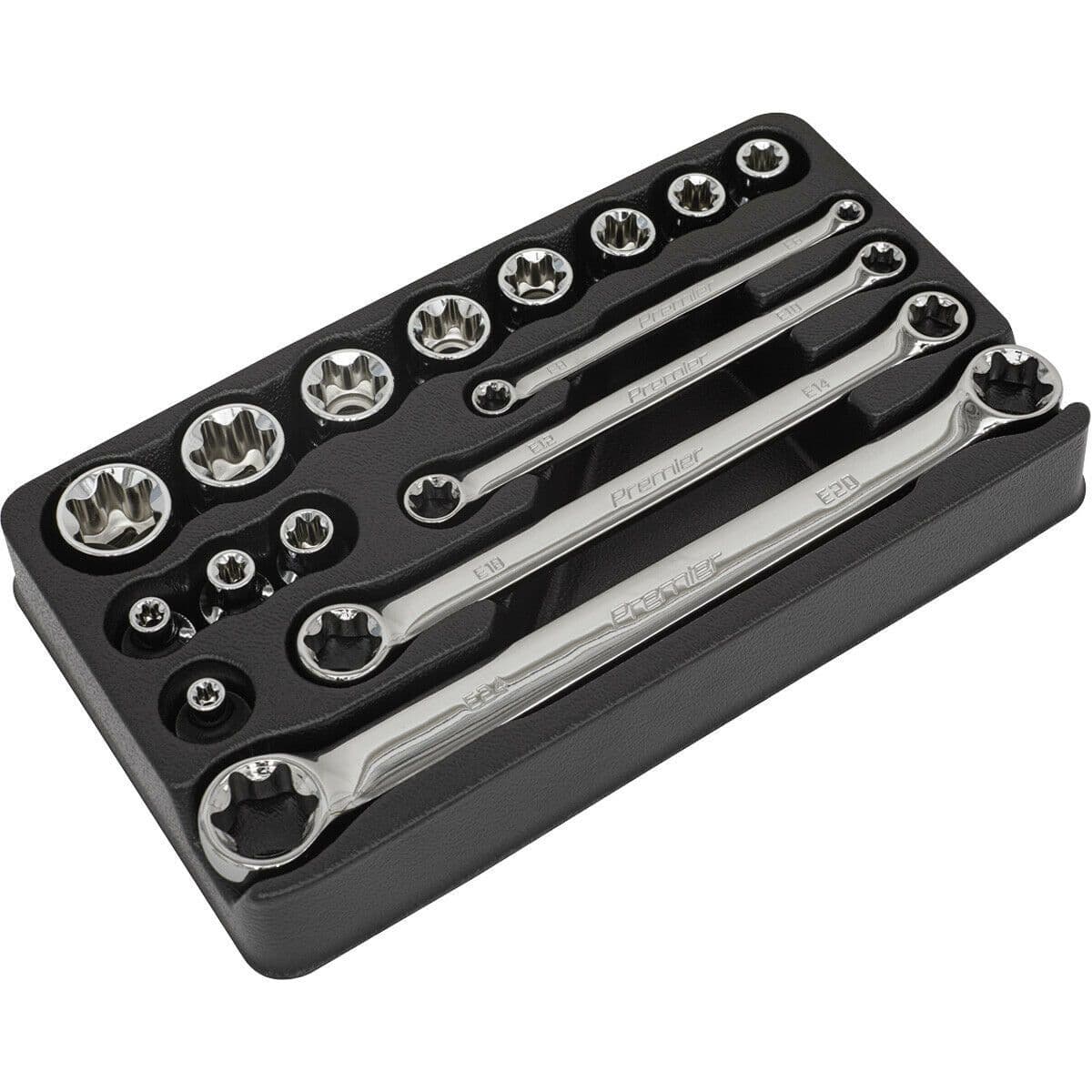 16 PACK TRX Star Socket & Spanner Set 3 8" Square Drive Chrome Vanadium Steel