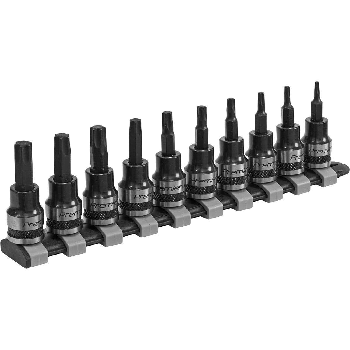 10pc PREMIUM TRX Star Socket Bit Set - 3/8" Square Drive T10 to T50 TORX Knurled