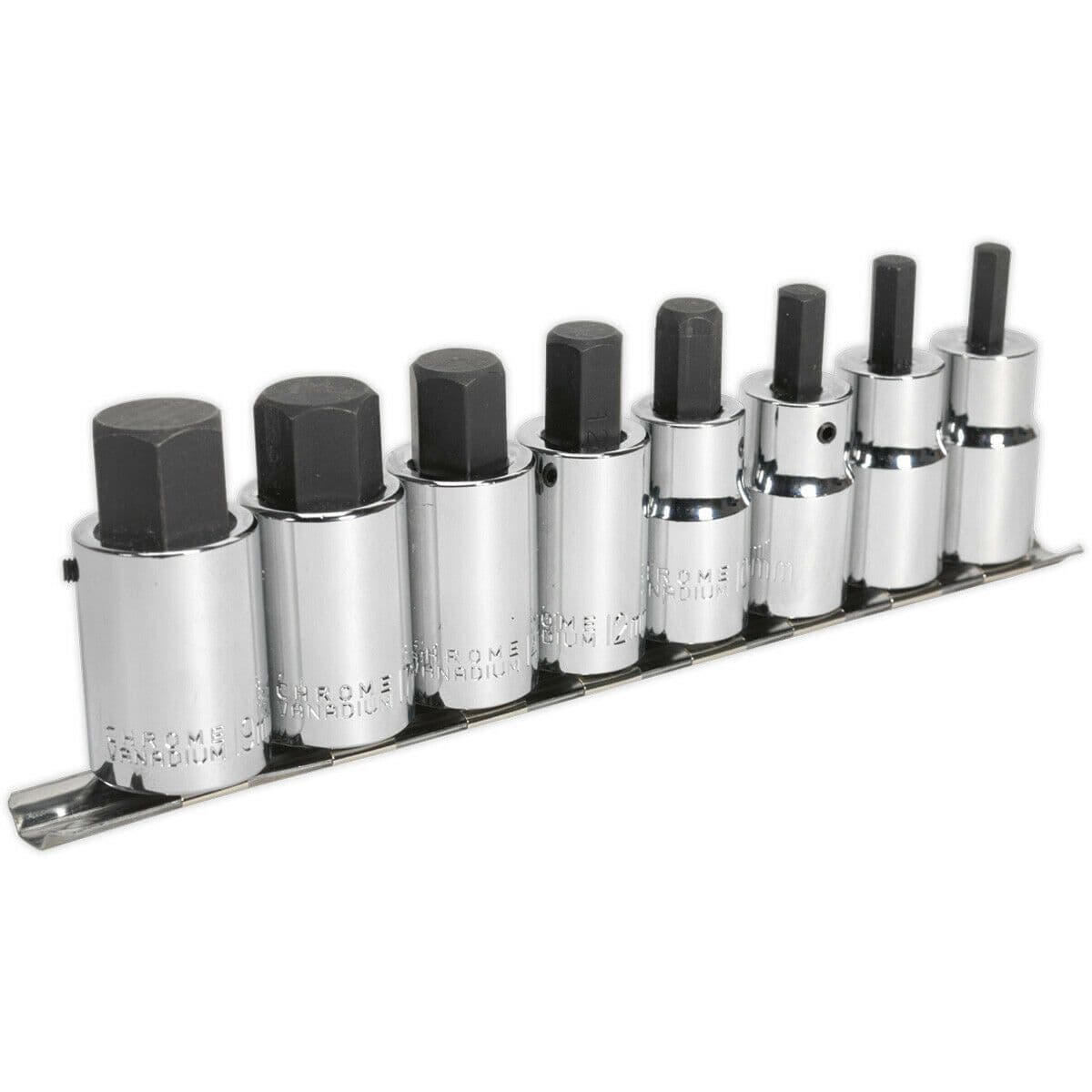 8pc Hex Socket Bit Set 1 2" Square Drive 6mm to 19mm 55mm Long Shaft S2 Steel