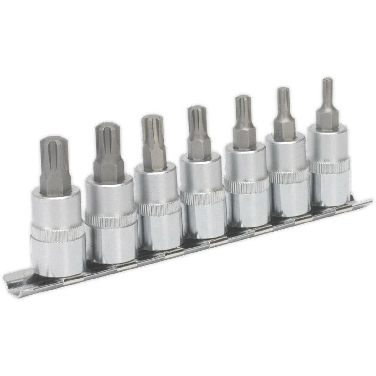 7pc Ribe Star Socket Bit Set 3 8" Square Drive 50mm Long S2 Steel Shafts