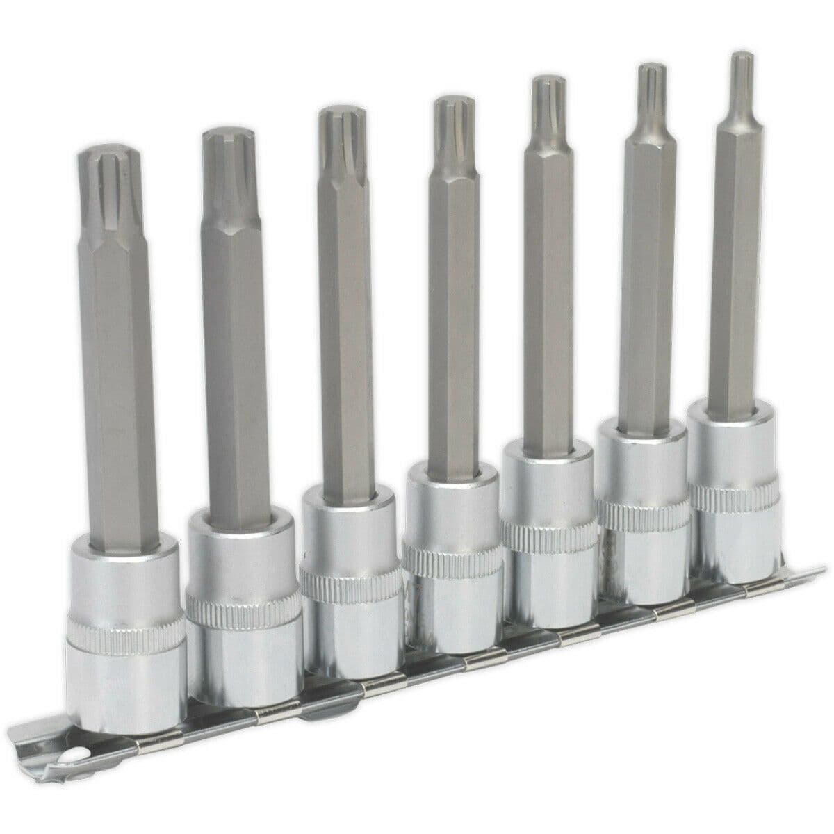 7pc Ribe Star Socket Bit Set 3 8" Square Drive 95mm Long S2 Steel Shafts