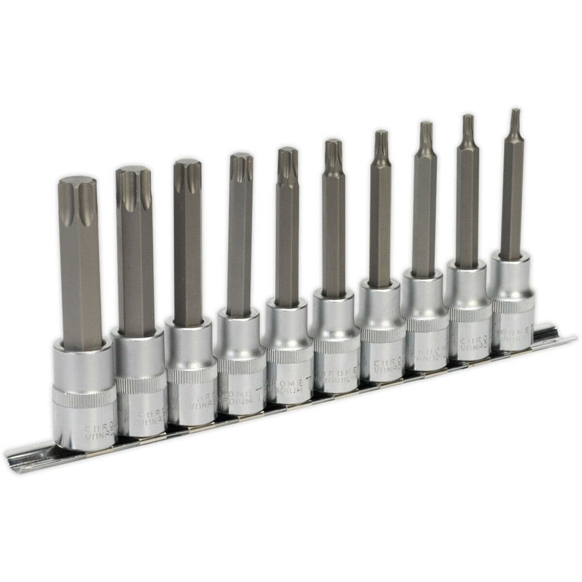10pc TRX Star Socket Bit Set 1 2" Square Drive T20 to T70 100mm Long Shaft
