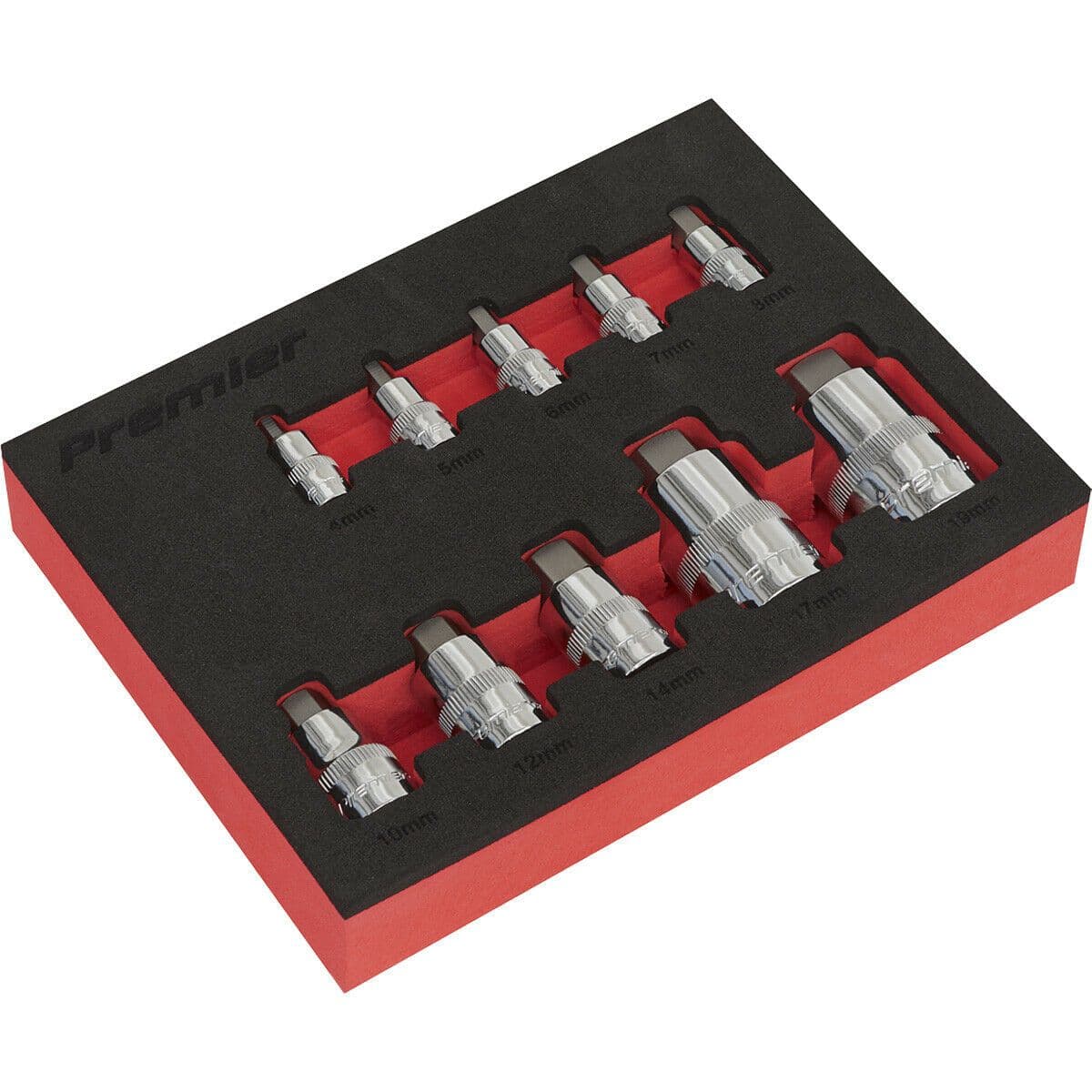 10pc STUBBY Hex Key Socket Bit Set 1 4" 3 8" & 1 2" Square Drive Short Shaft