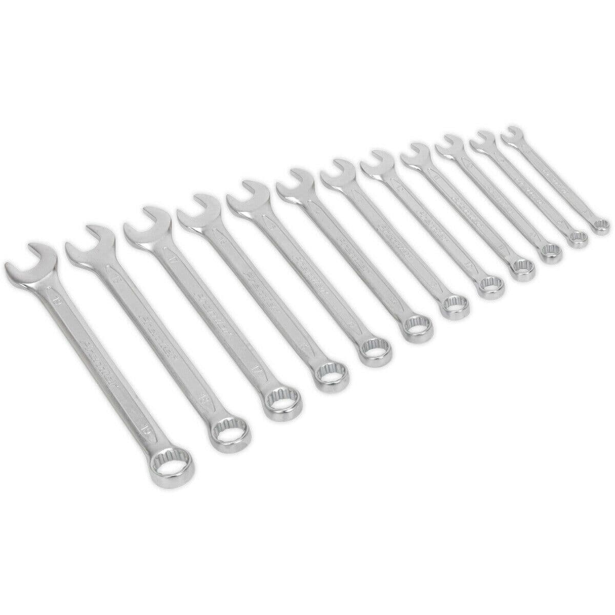 12pc Slim Handled Combination Spanner Set 12 Point Metric Ring Open Head Wrench