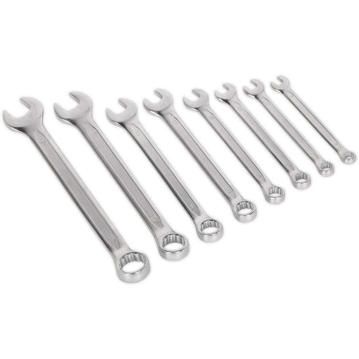 8pc Slim Handled Combination Spanner Set 12 Point Metric Ring Open Head Wrench